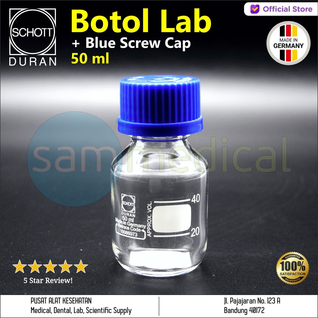 [00320180074] Duran Botol Lab + Blue Screw Cap - 50 ml  