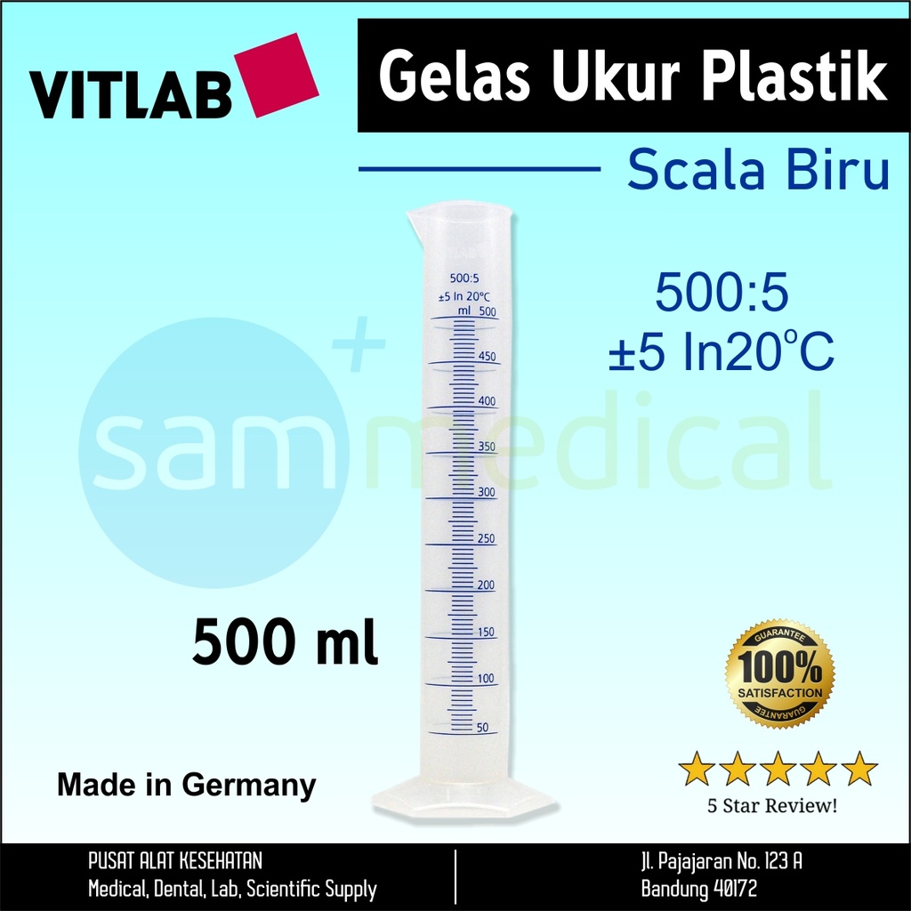 Vitlab Gelas Ukur Plastik Class B PP Skala Biru - 500ml (651081)