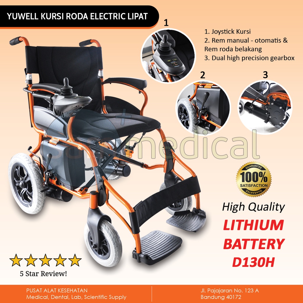 Yuwell Kursi Roda Electric Lipat Lithium Batterai D 130 H 