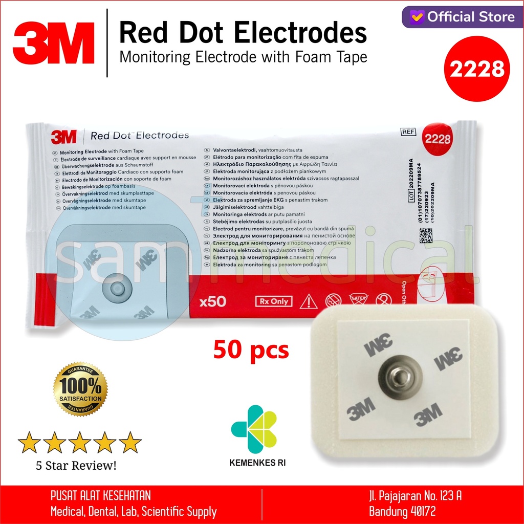[00120180551] 3M Red Dot Foam ECG Electrodes @50pcs 2228