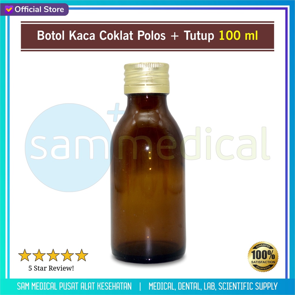 [00120190267] Botol Kaca Coklat Polos + Tutup 100ml