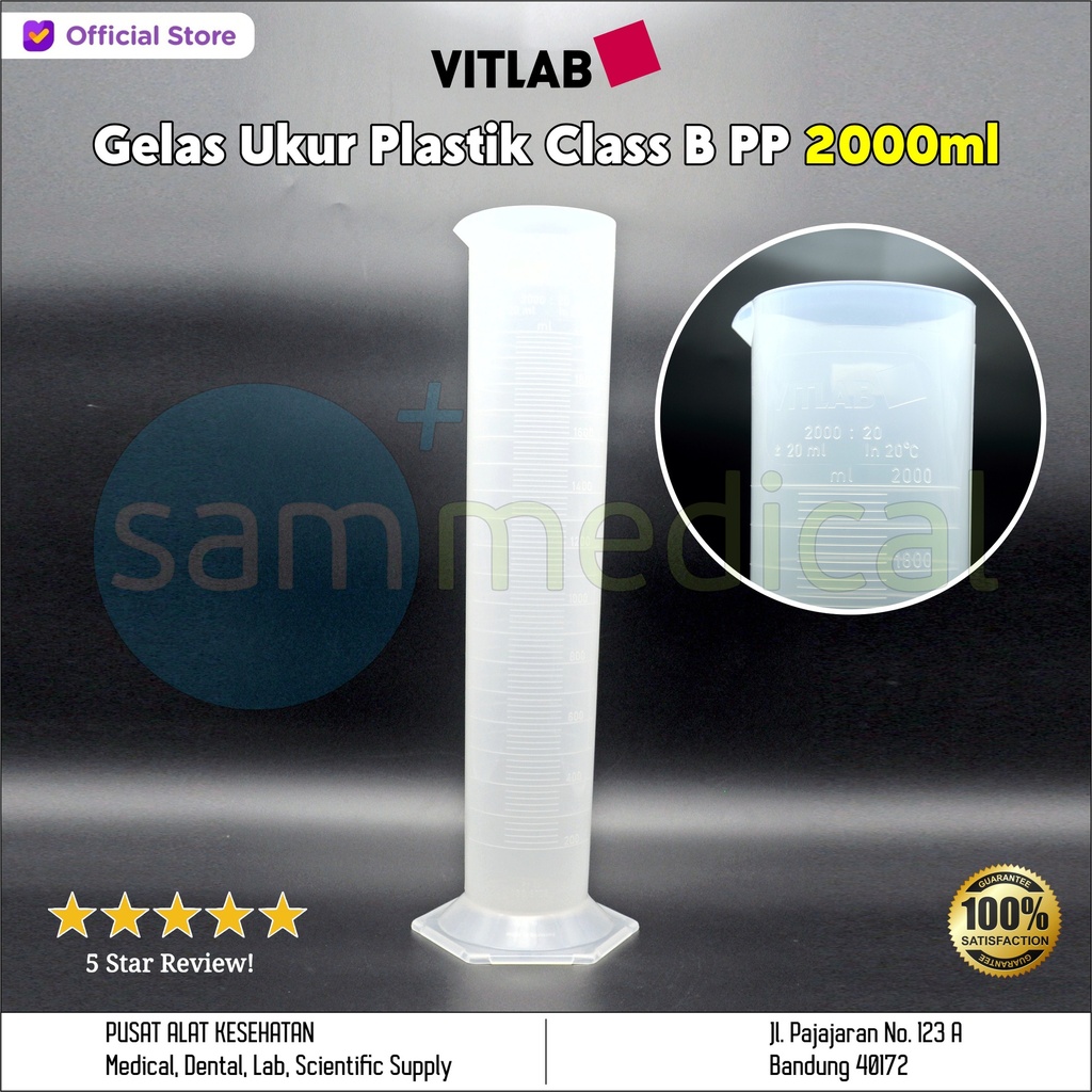 Vitlab Gelas Ukur Plastik Class B PP 2000ml(653941)