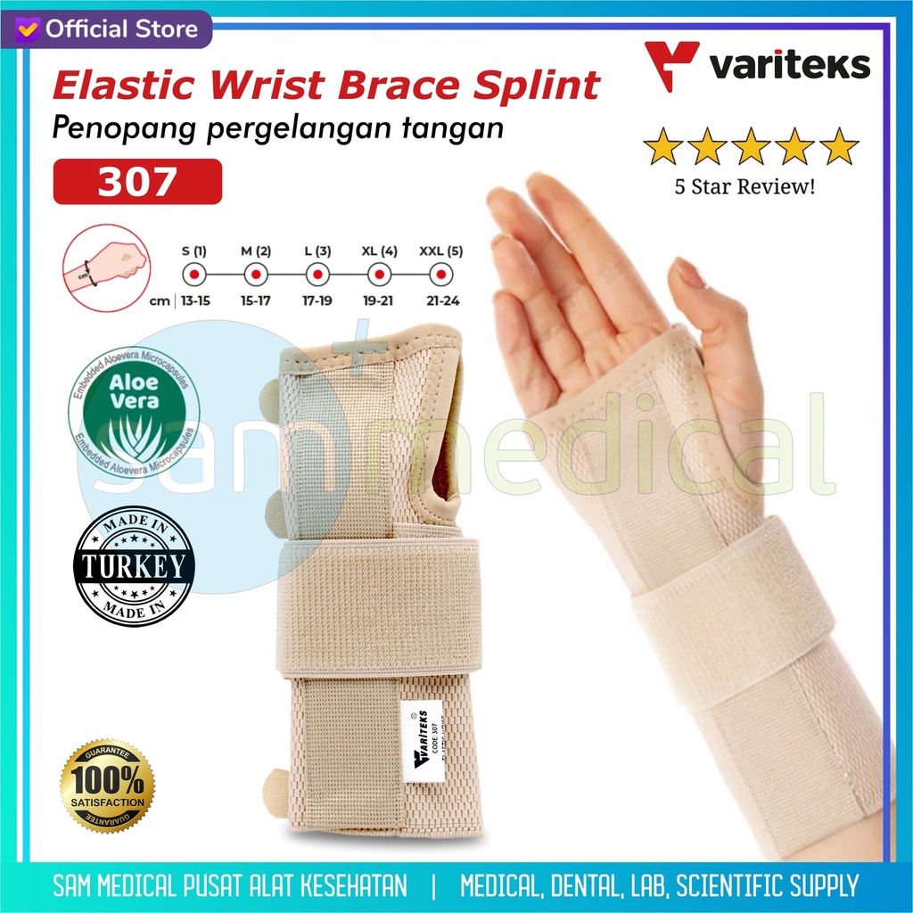 [00120190431] Variteks Elastic Wrist Brace Splint LEFT / KIRI Size S VAR 307