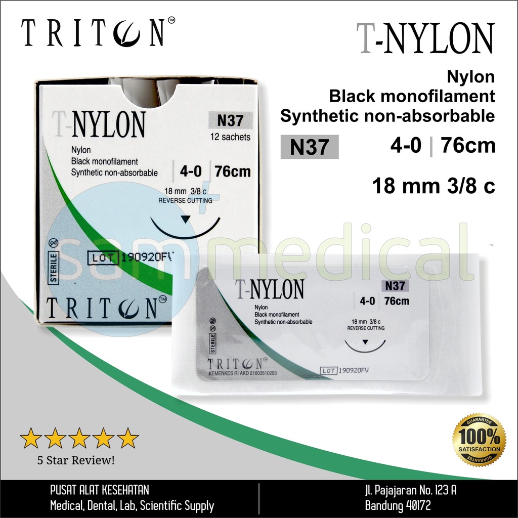[00120190593] Triton Benang Nylon + Jarum Cutting - 4/0 (18mm 3/8 - 76cm)(N37)