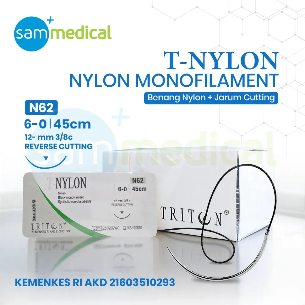 [00120190594] Triton Benang Nylon + Jarum Cutting - 6/0 (12mm 3/8 - 45cm)N62