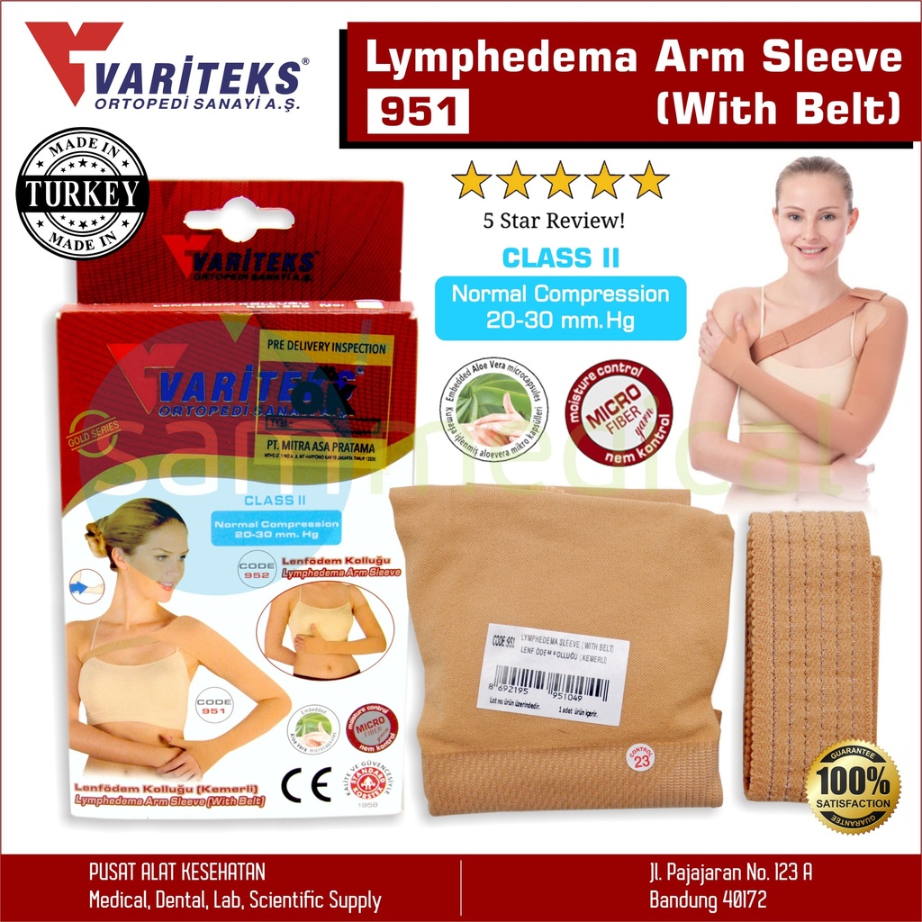 Variteks Lymphedema Arm Sleeve w/ BELT CCL II 20-30mmHg No 6 Var 951