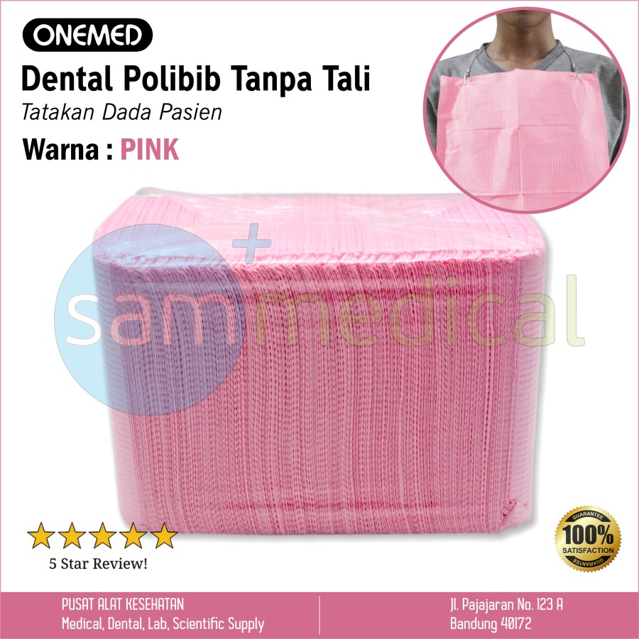 One Med Dental Polybib Tanpa Tali/Tatakan dada Pasien Pink @125pcs