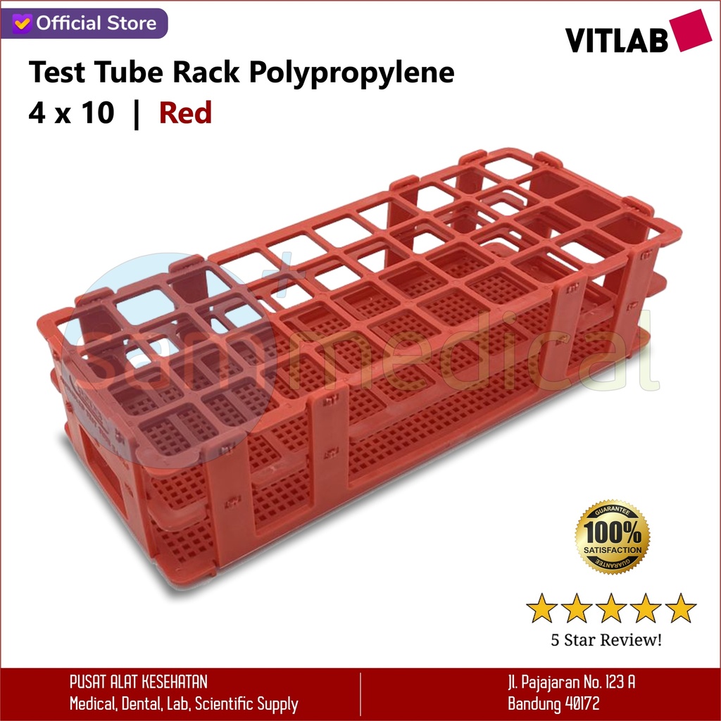 Vitlab Test Tube Rack PP 4x10 Red 3193943