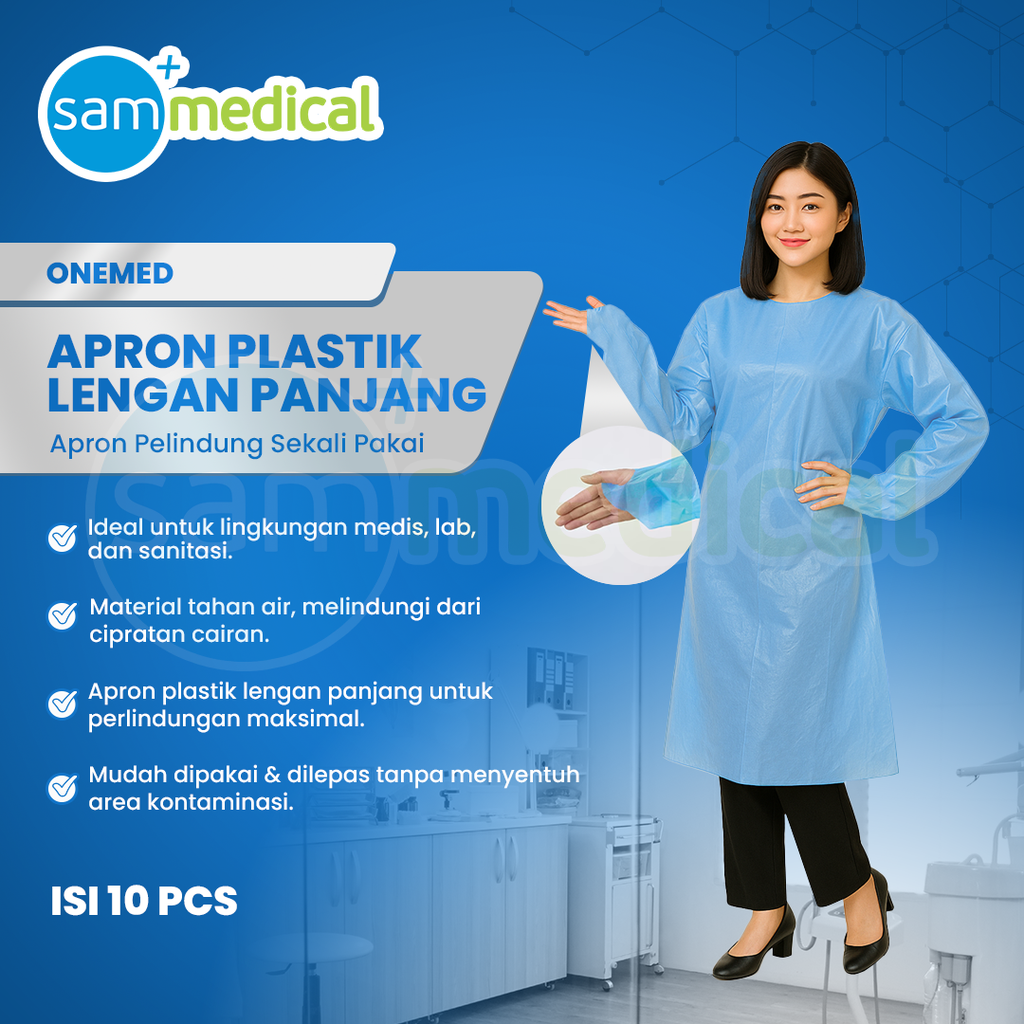 [00120200297] One Med Apron Plastik Lengan Panjang @10pcs