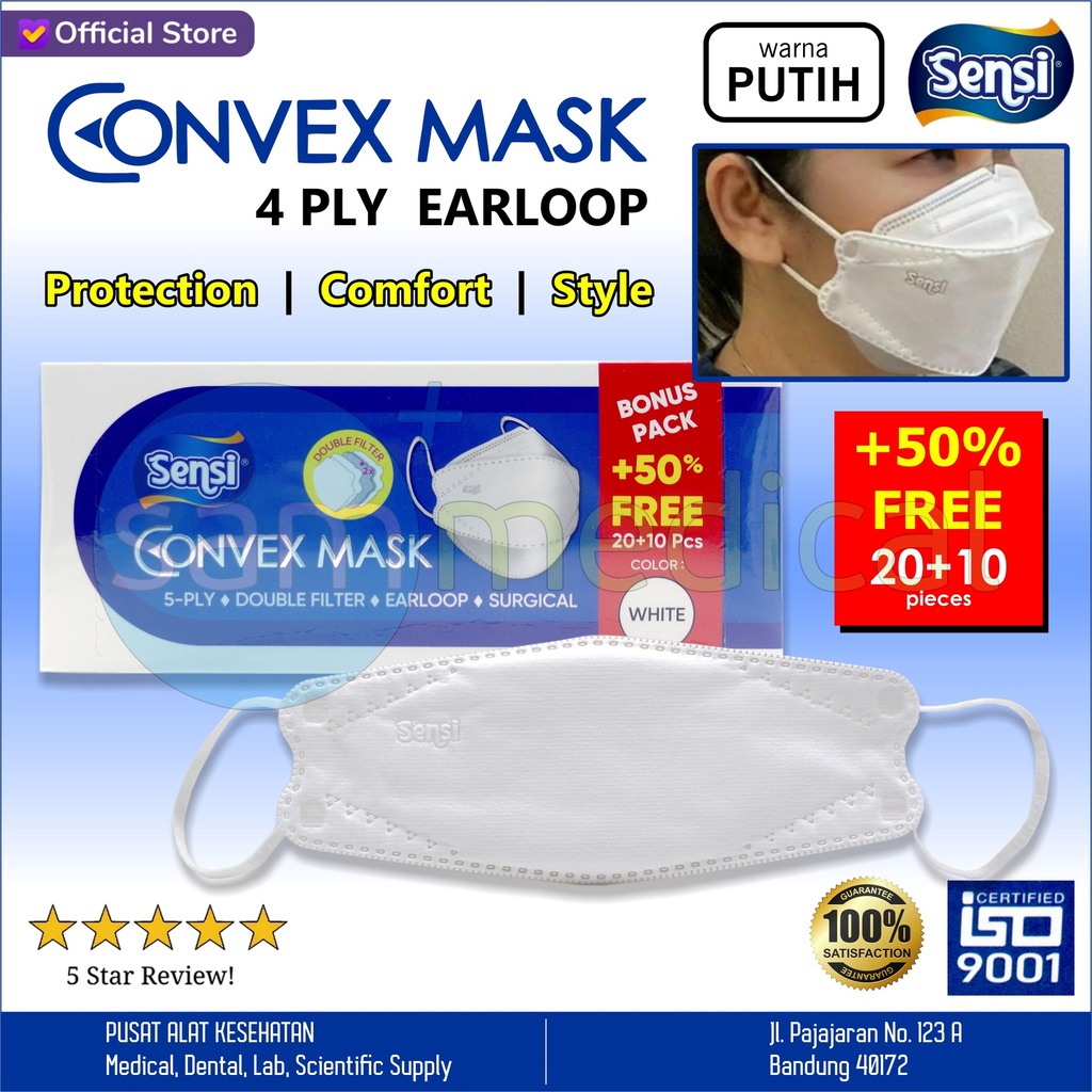 Sensi Convex Mask Earloop 4ply @20+10pcs White