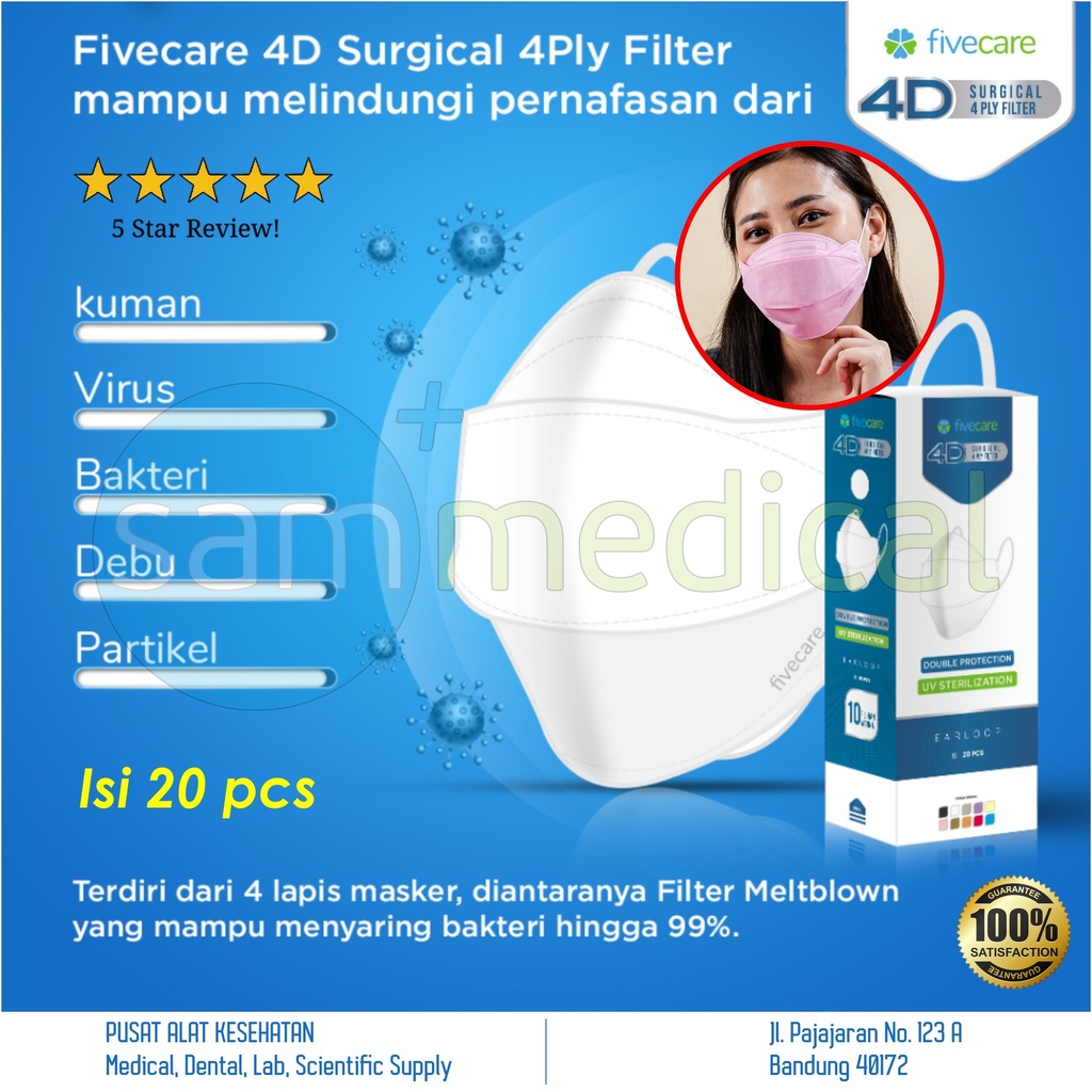 [00120210036] Fivecare Surgical Mask 4Ply @20pcs Hijau Stabilo