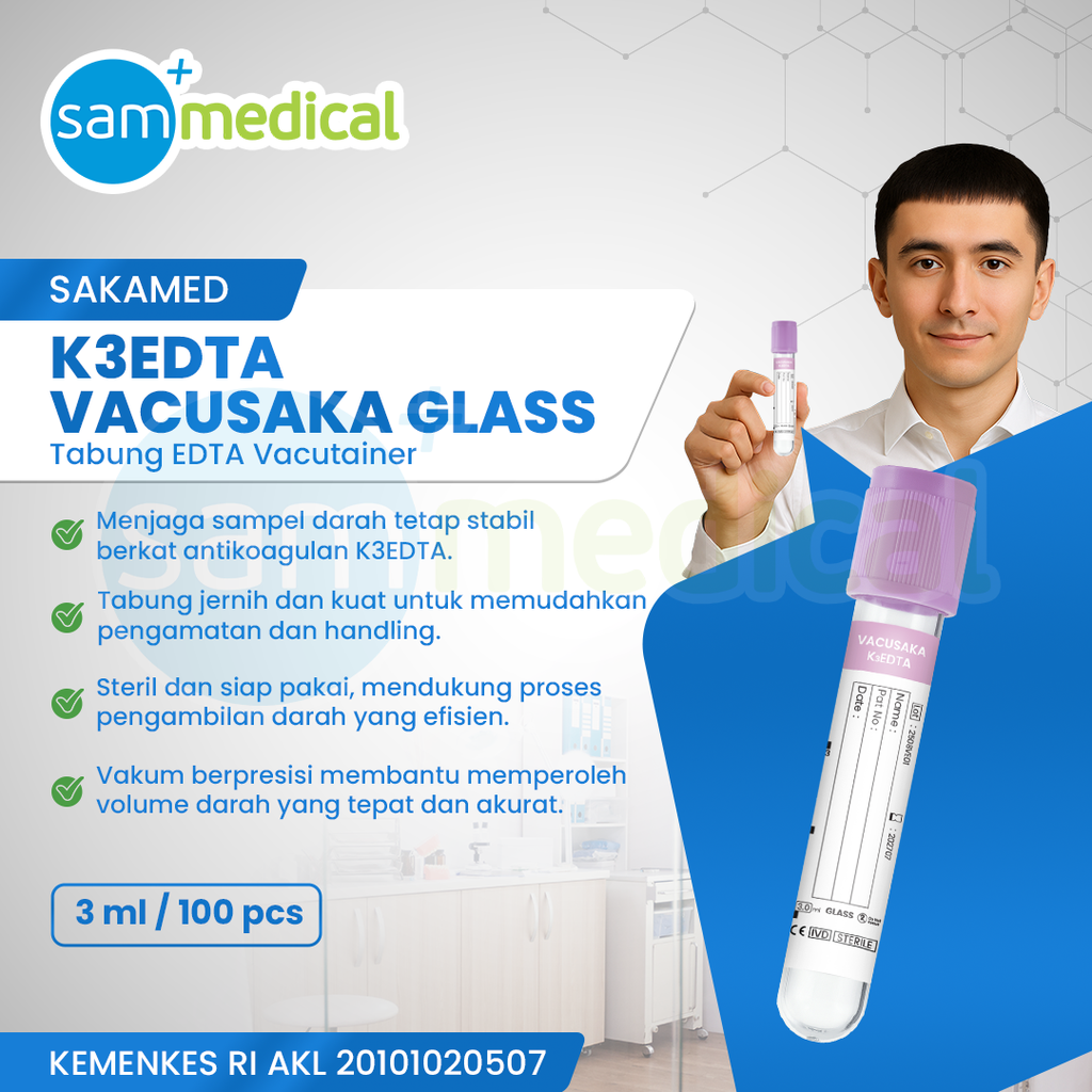 [00120210266] SAKAMED EDTA Glass 3ml (Tutup Ungu) @100pcs