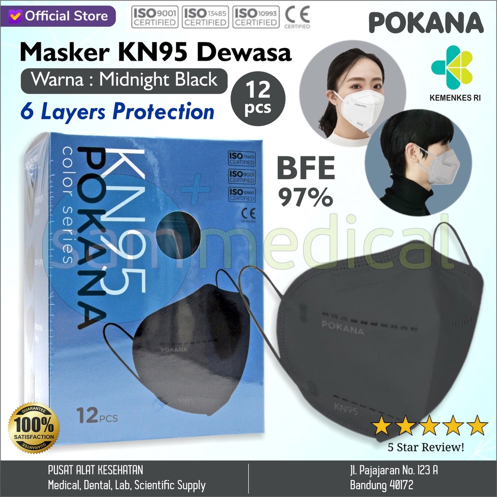 Pokana Masker KN95 Black Dewasa isi 12pcs