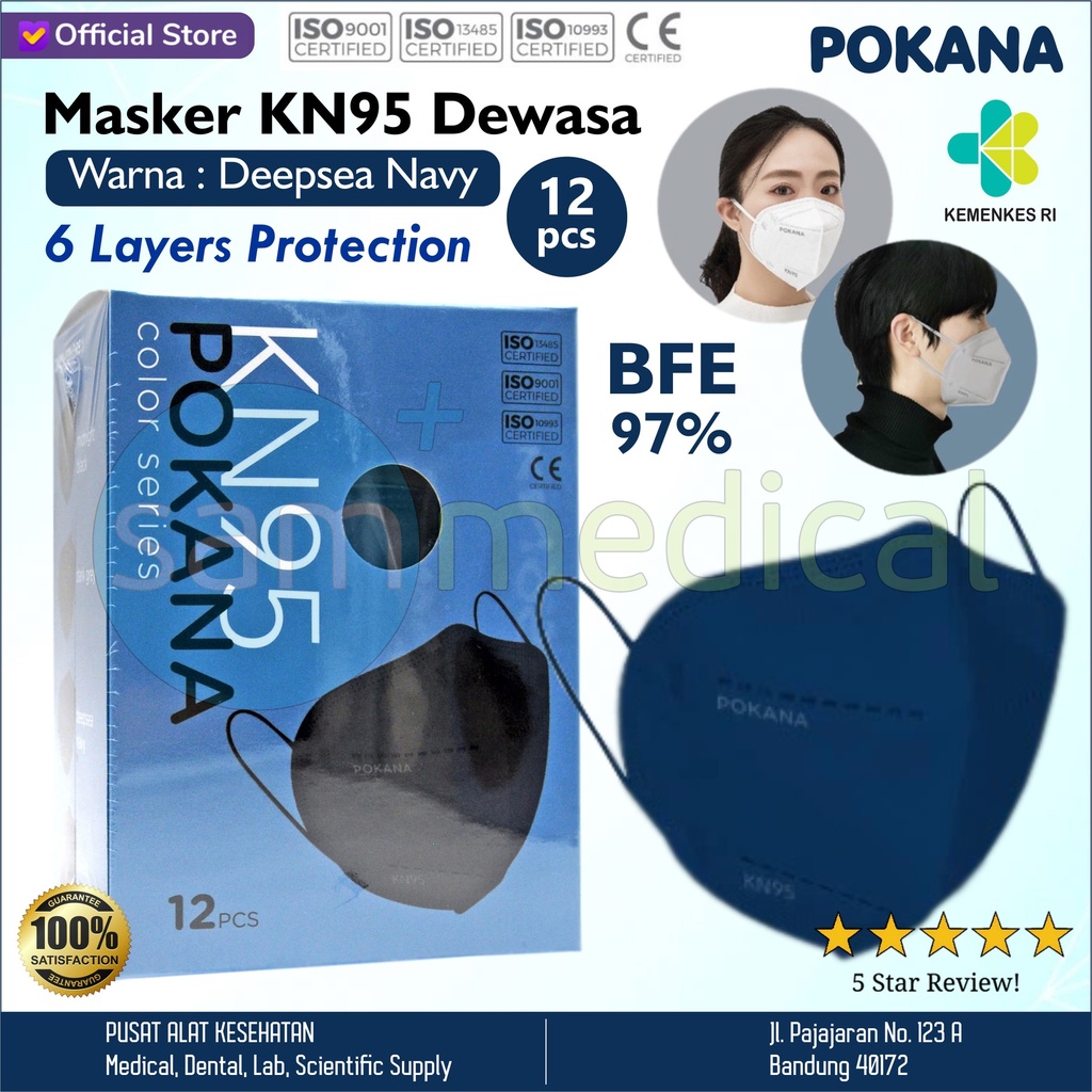 Pokana Masker KN95 Navy Dewasa isi 12pcs