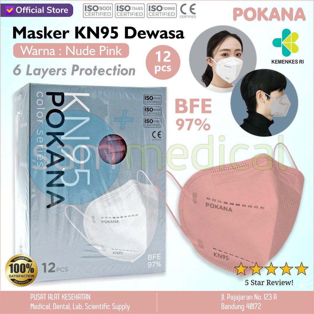 Pokana Masker KN95 Pink Dewasa isi 12pcs