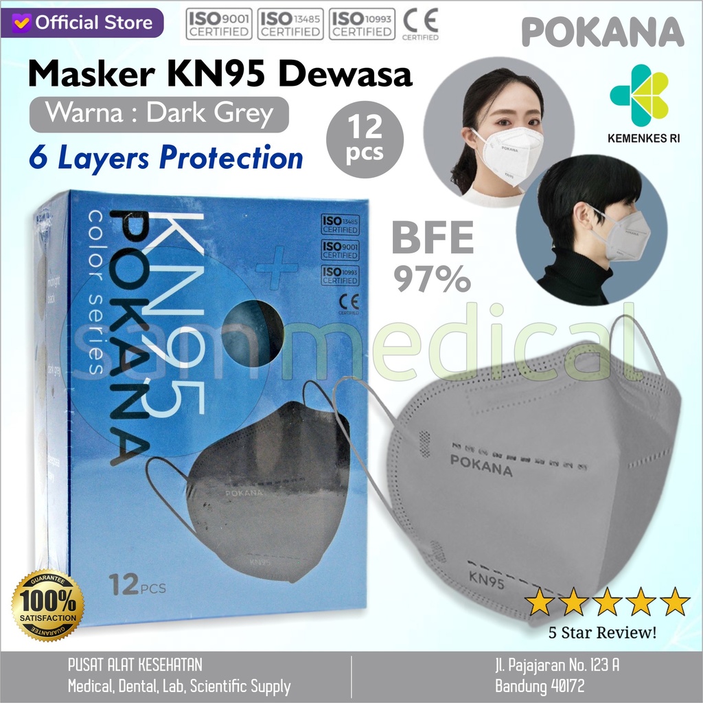 Pokana Masker KN95 Grey Dewasa isi 12 pcs
