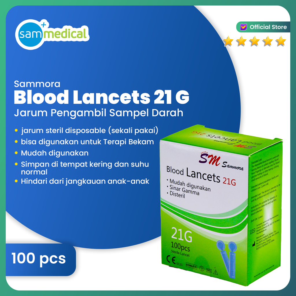[00120210285] Sammora Blood Lancets 21G @100pcs