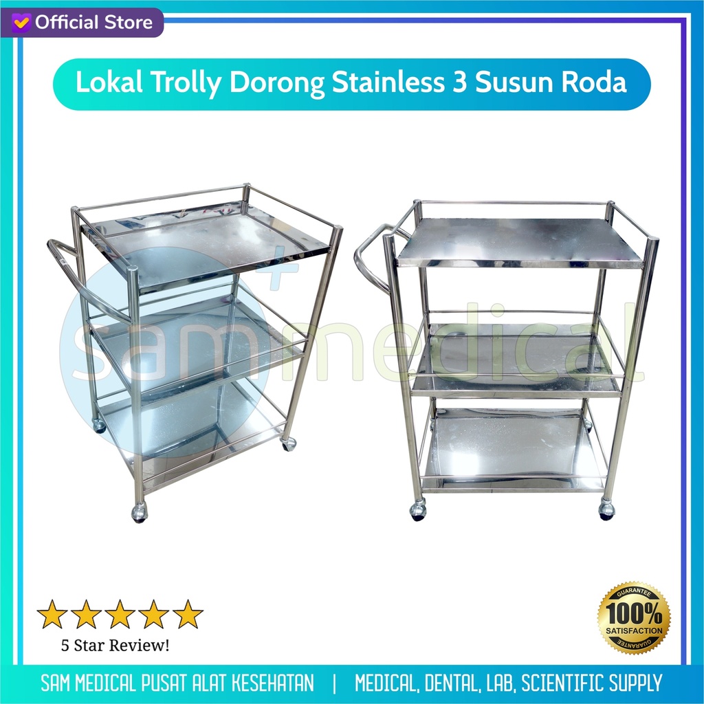 Lokal Trolly Dorong Stainless 3 Susun Roda (PLT = 60 x 40 x 80 cm)
