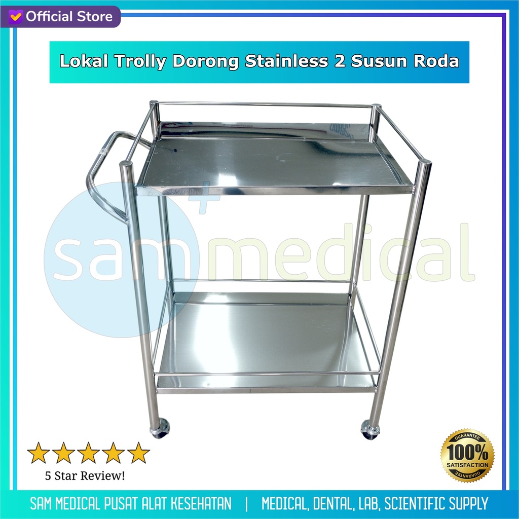 Lokal Trolly Dorong Stainless 2 Susun Roda (PLT = 60 x 40 x 80 cm)