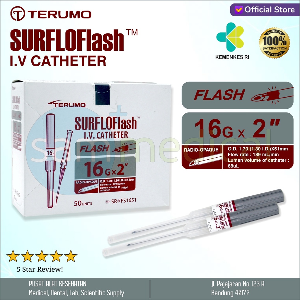 Terumo Surflo Flash IV Catheter 16G x 2"