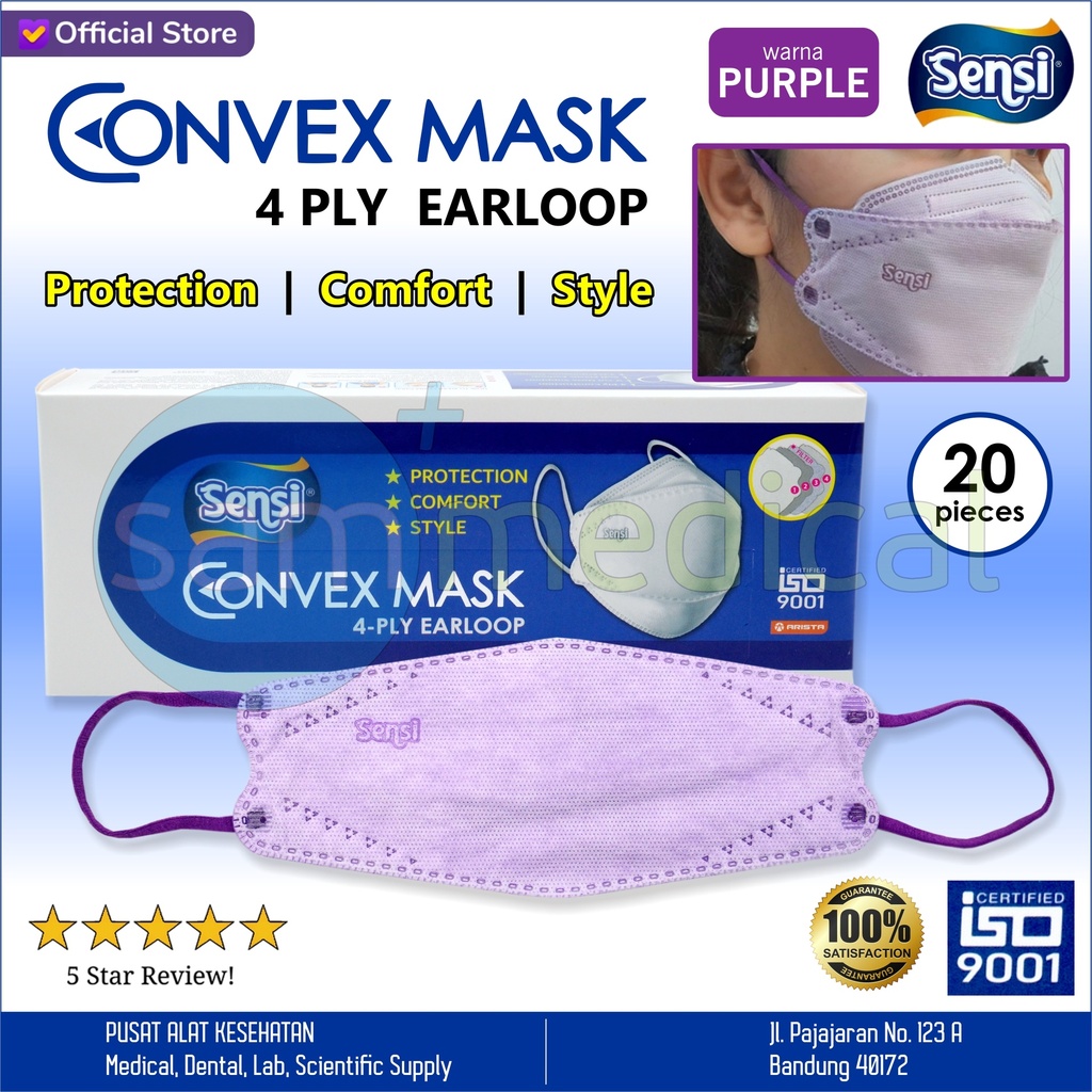 Sensi Convex Mask Earloop 4ply @20pcs Purple