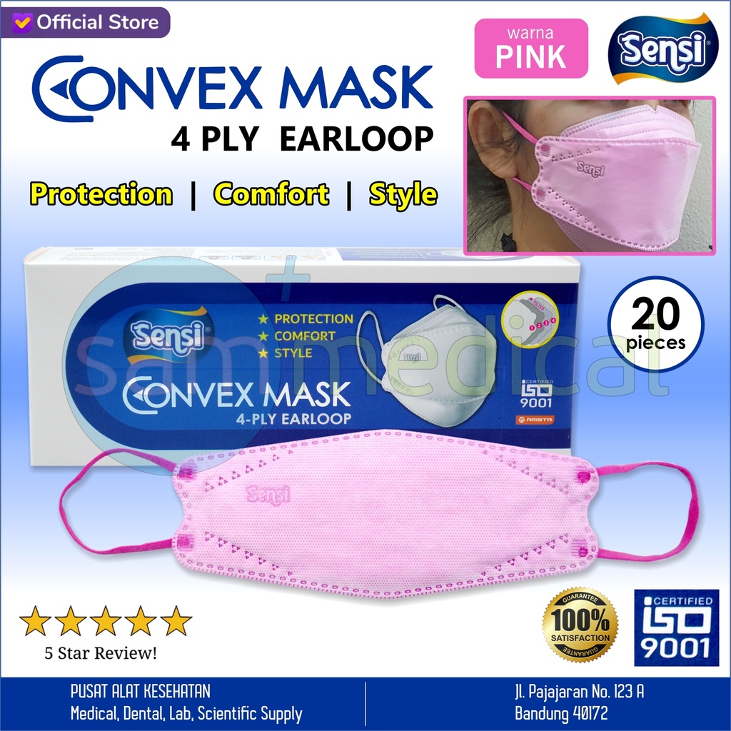 Sensi Convex Mask Earloop 4ply @20pcs Pink