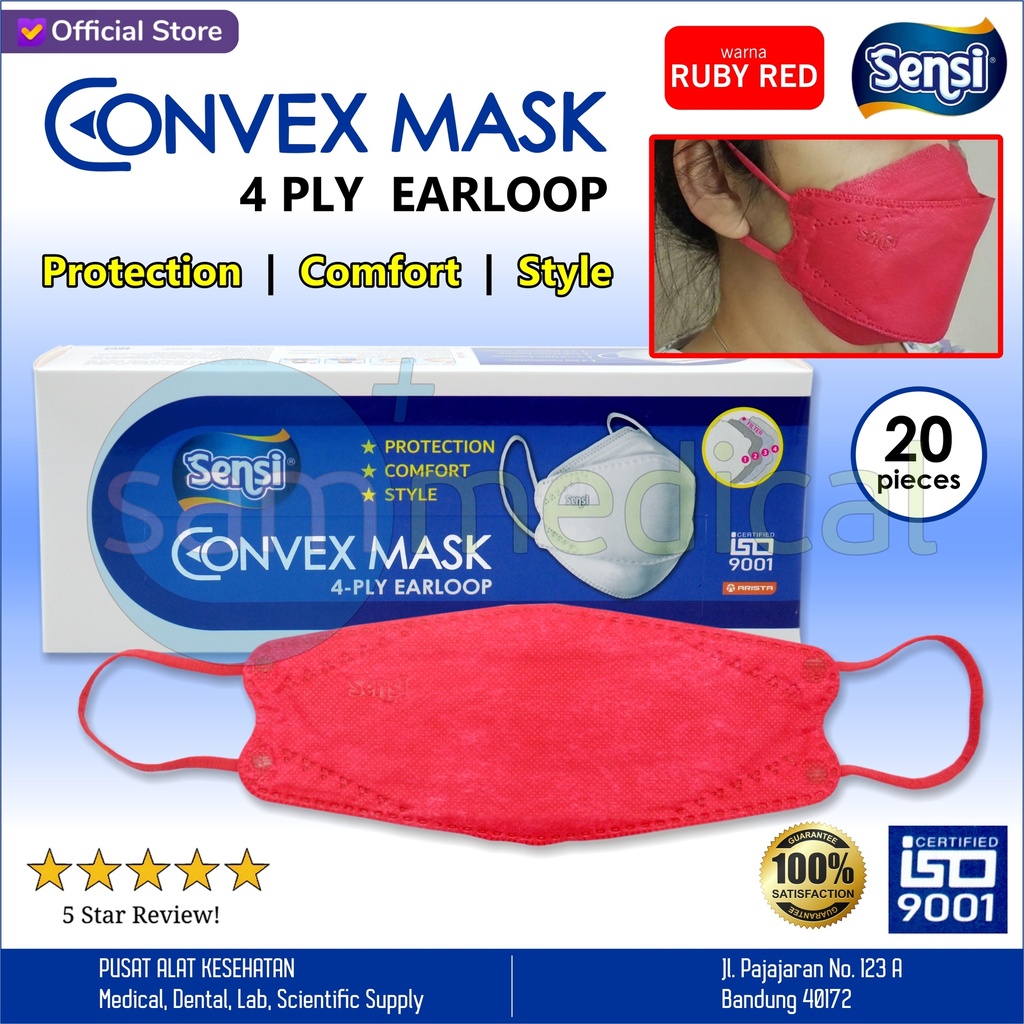 [00120210568] Sensi Convex Mask Earloop 4ply @20pcs Ruby Red
