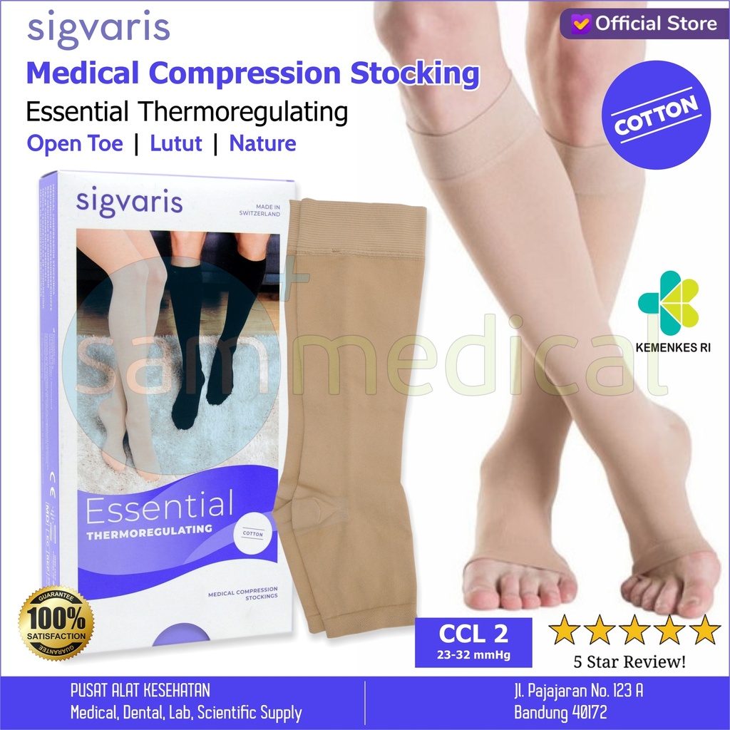 SIGVARIS COTTON AD Open Toes - Lutut CCL2 Size S (Normal)(50304)