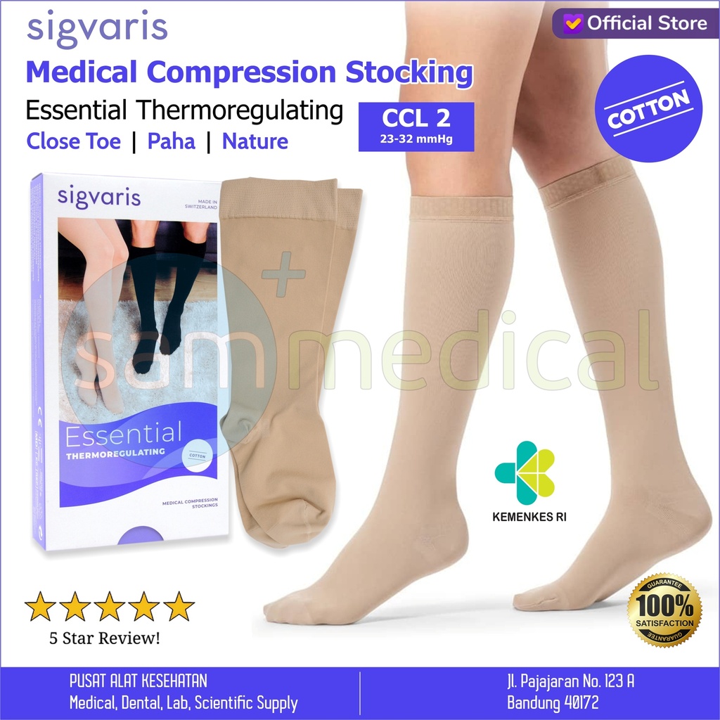 [00120220008] SIGVARIS COTTON AD Close Toes - Lutut CCL2 Size S (Normal)(50352)
