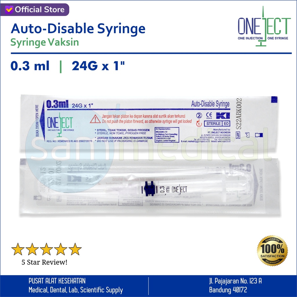 Oneject Syringe Vaksin 0.3ml x 24Gx1"
