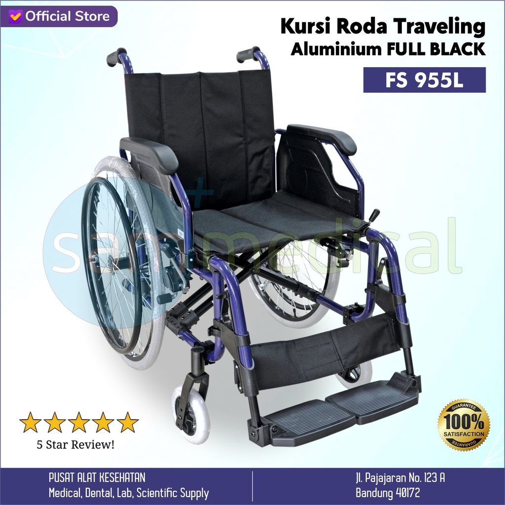 Kursi Roda Traveling Aluminium FULL BLACK FS 955L