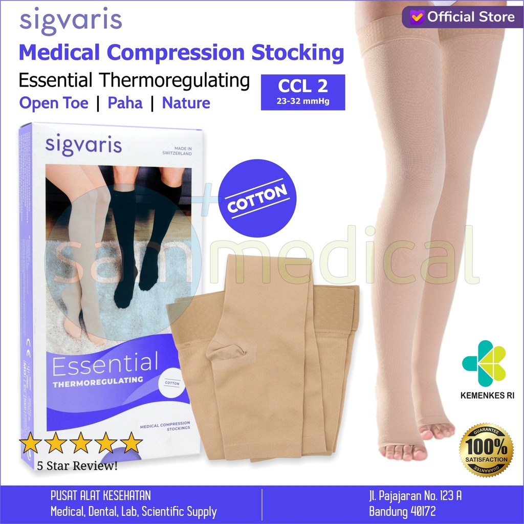 SIGVARIS COTTON AG Open Toes - Paha CCL2 Size XS (Long)(316682)