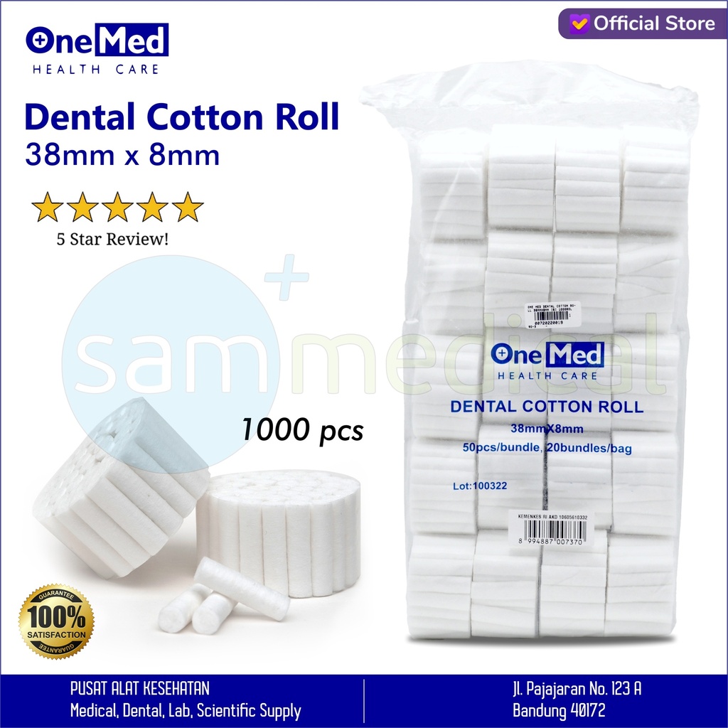 [00720220019] One Med Dental Cotton Roll 38mmx8mm isi 1000Rol