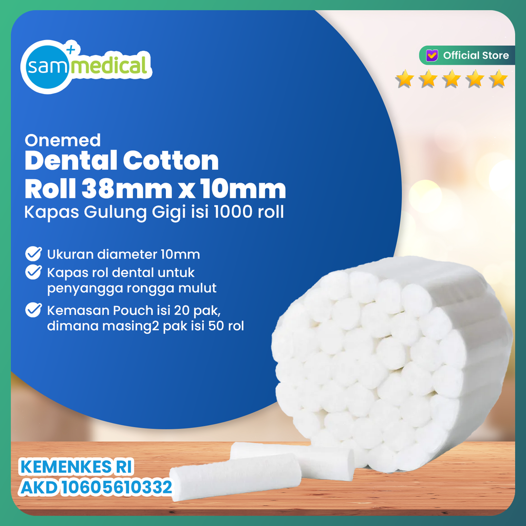 [00720220020] One Med Dental Cotton Roll 38mmx10mm isi 1000Rol