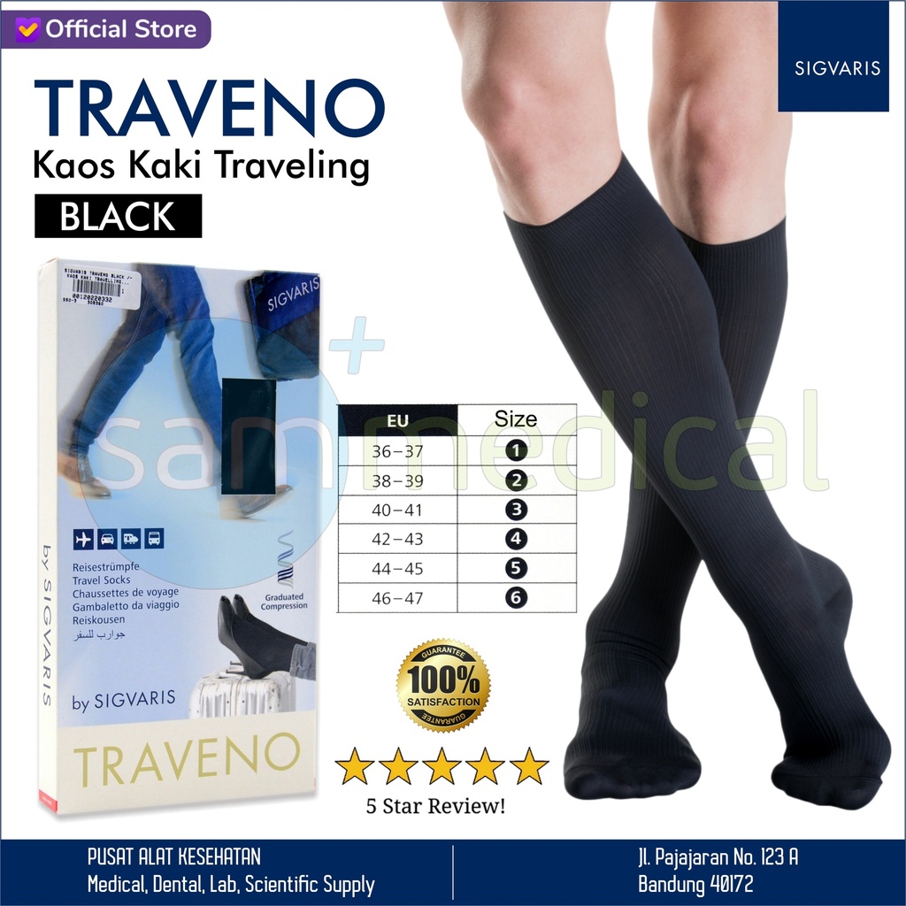 [00120220330] SIGVARIS Traveno Black / Kaos Kaki Travelling Size 2 (38-39cm)(308358/361885)