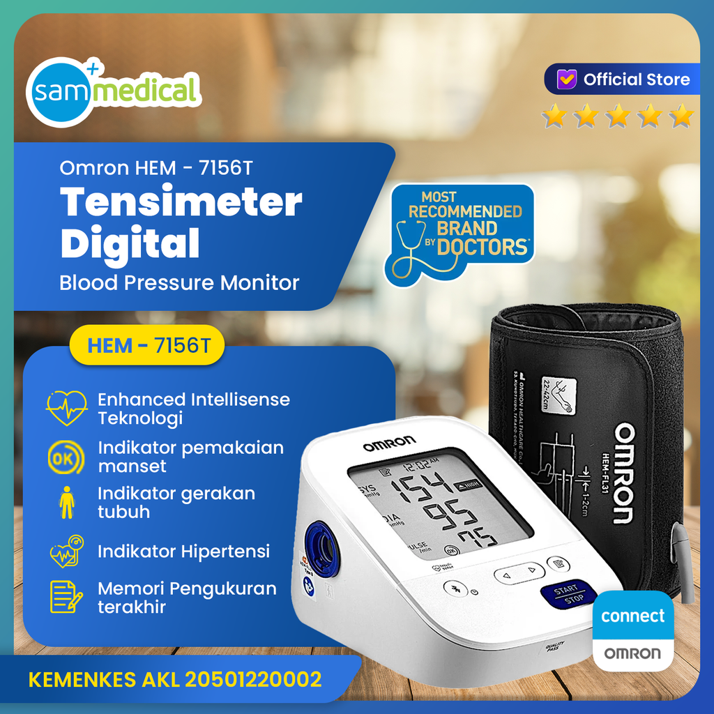 [00120220373] Omron Tensimeter - Lengan Deluxe HEM 7156T + Connect Bluetooth
