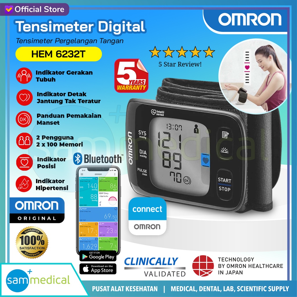 Omron BPM Tensimeter Wrist w/ Bluetooth HEM-6232T