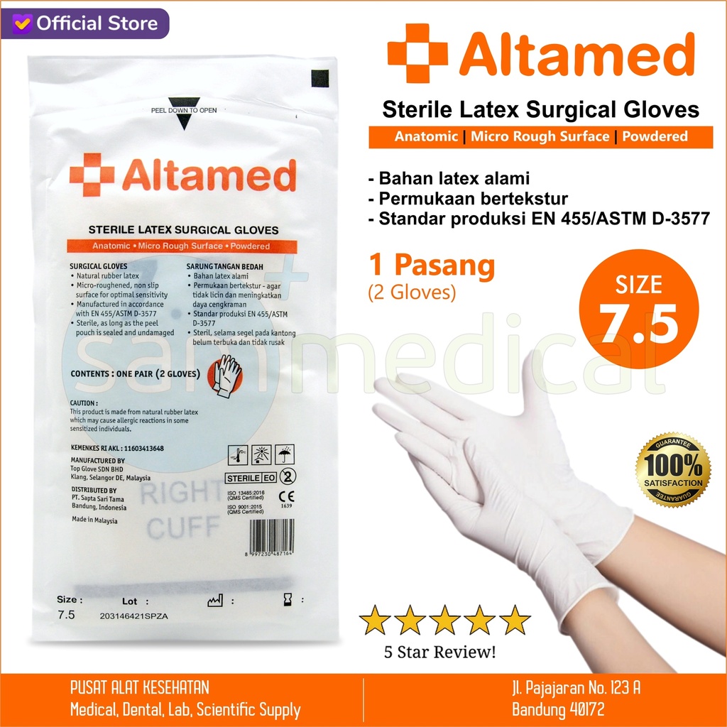 [00120220389] ALTAMED Sarung Tangan Sterile powdered no 7.5 @psg