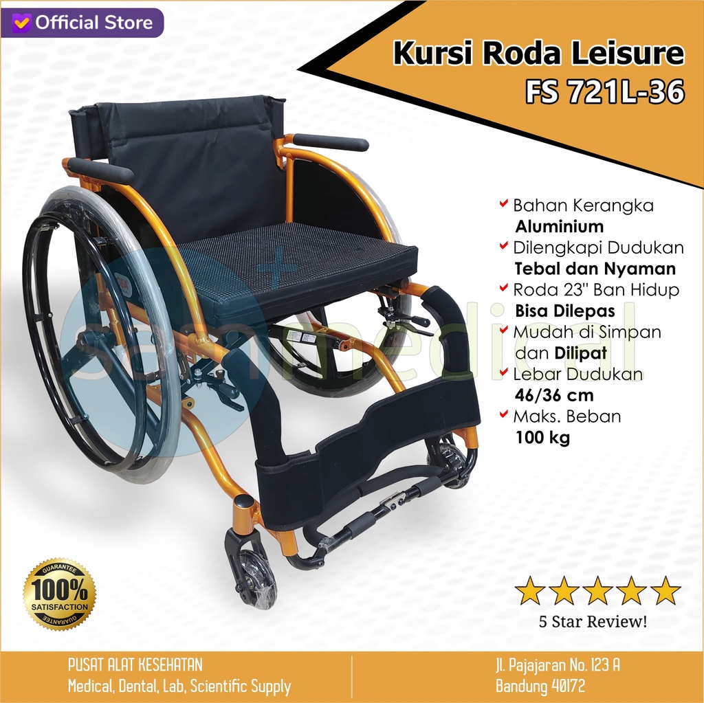 [00120220413] Kursi Roda Leisure (FS 721L-36) + Sandaran Tangan 