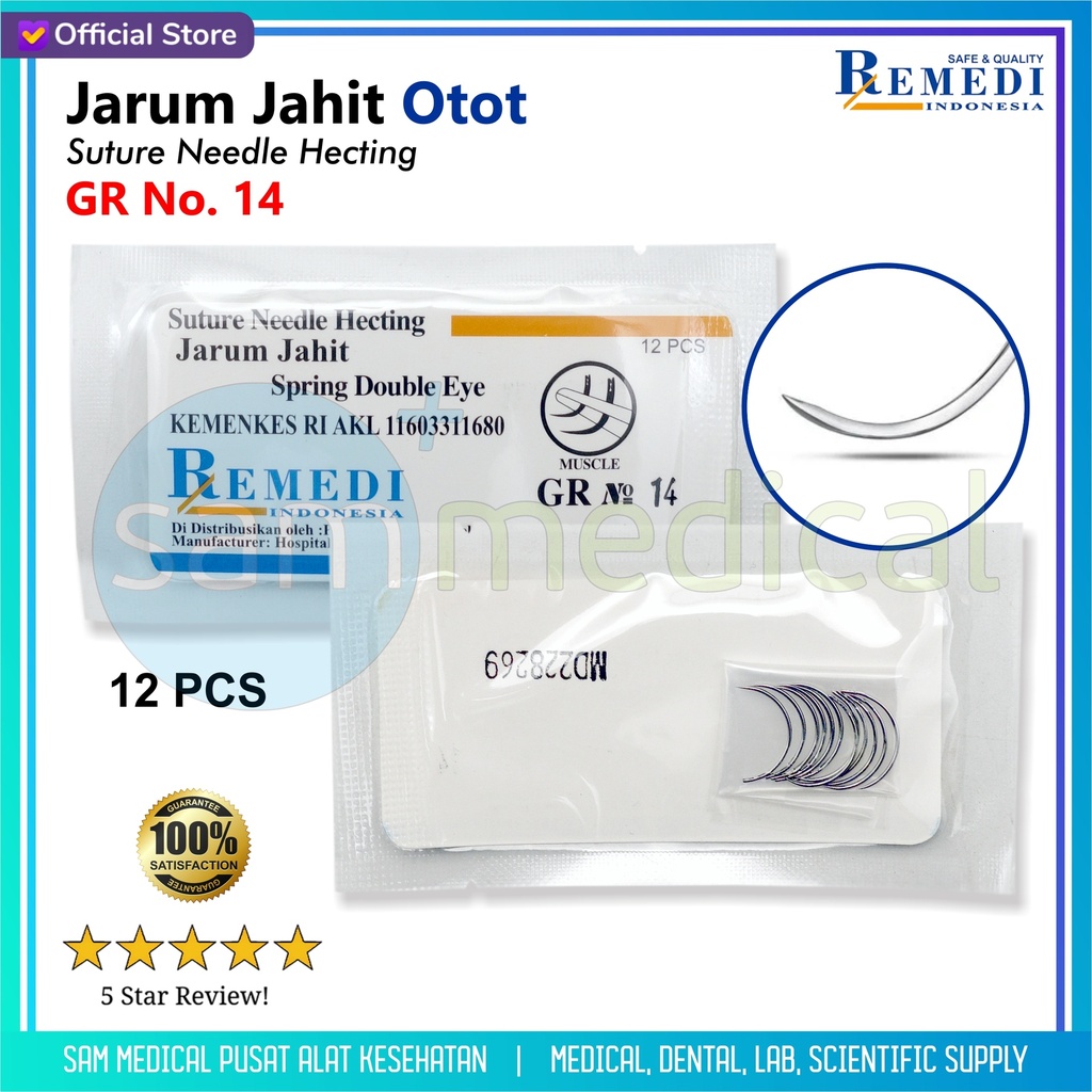 [00120220610] Remedi Jarum Jahit Otot Gr 14 @12pcs/Sachet