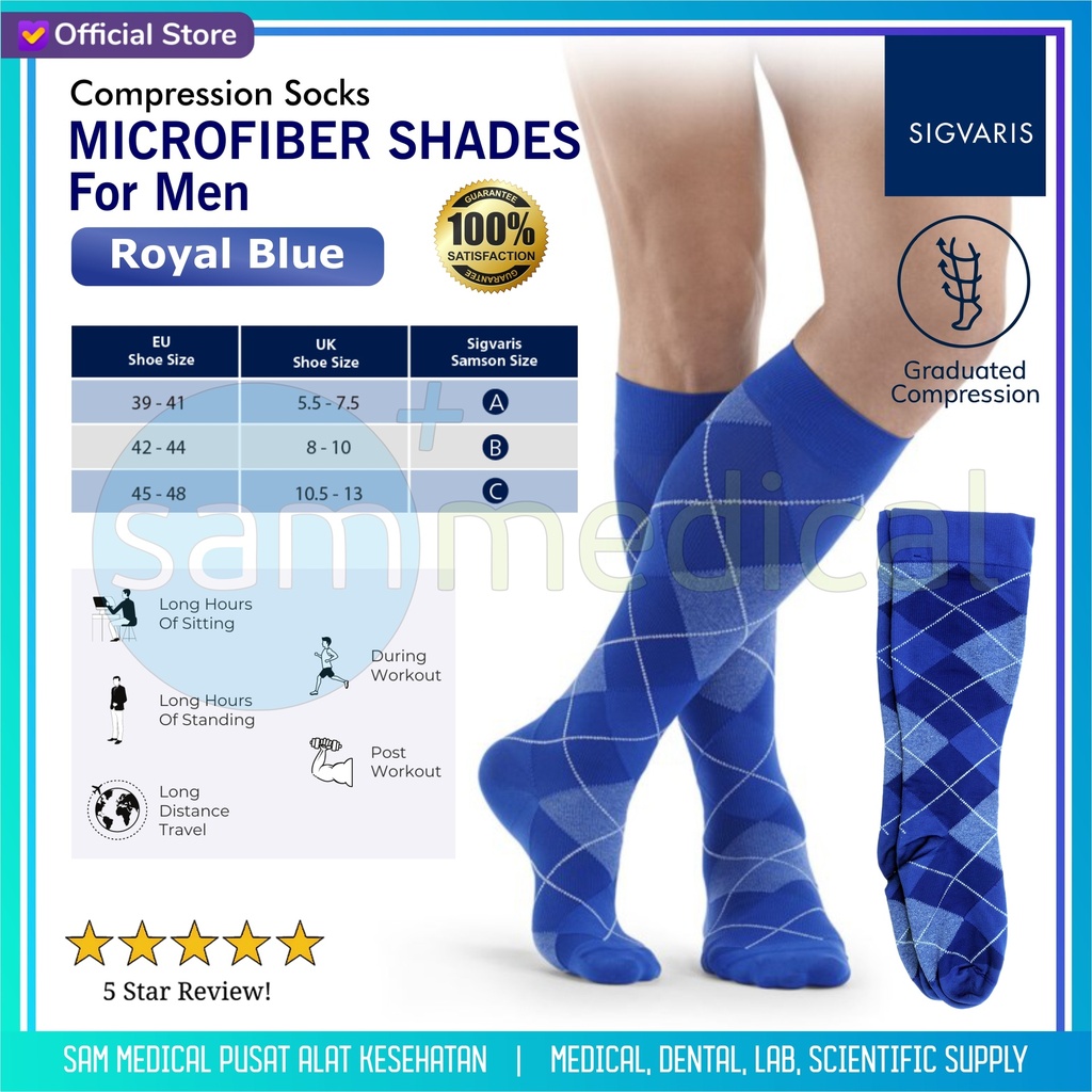 [00120230028] SIGVARIS Microfiber Shades For Men Royal Blue Size C (45-48 Cm)(307465)