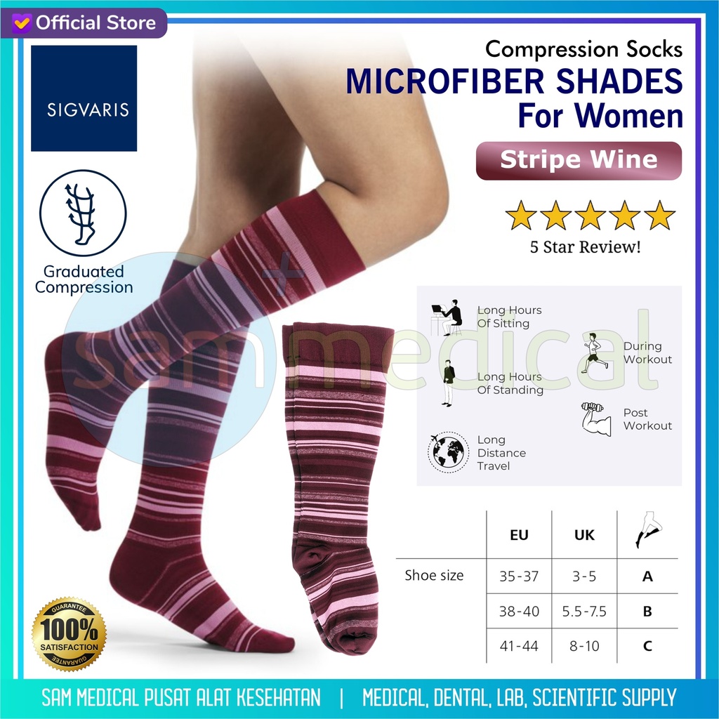 SIGVARIS Microfiber Shades For Woman Stripe Wine Size B (38-40 Cm)(308125)