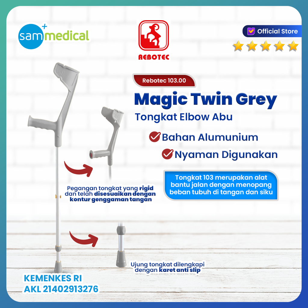 [00120230128] Rebotec Magic Twin Grey / Tongkat Elbow Abu 103.00