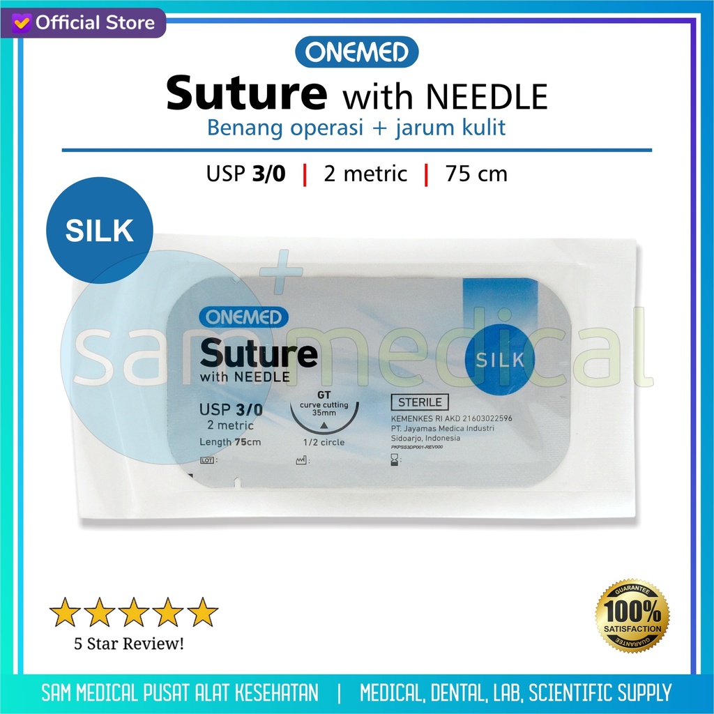 [00120230142] One Med Catgut Silk 3/0 + Jarum Kulit GT @pcs