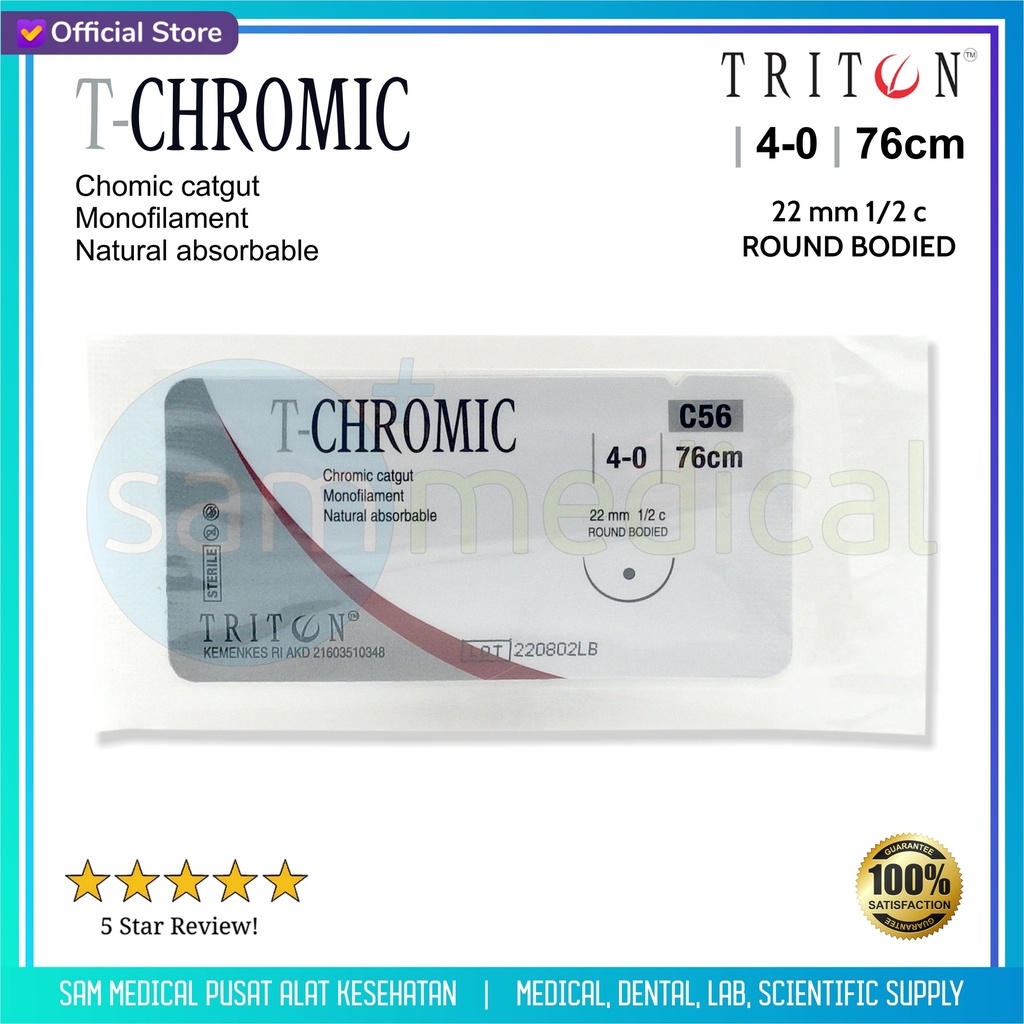 [00120230149] Triton Benang Chromic 4/0 (76cm) + Jarum 1/2 Circle 22mm C56