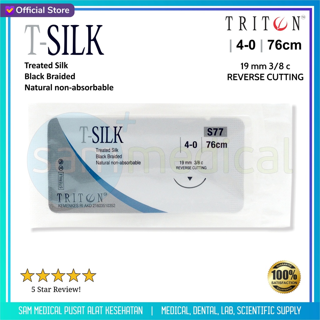 [00120230150] Triton Benang Silk 4/0 (76cm) + Jarum Cutting 3/8 Circle 19mm S77