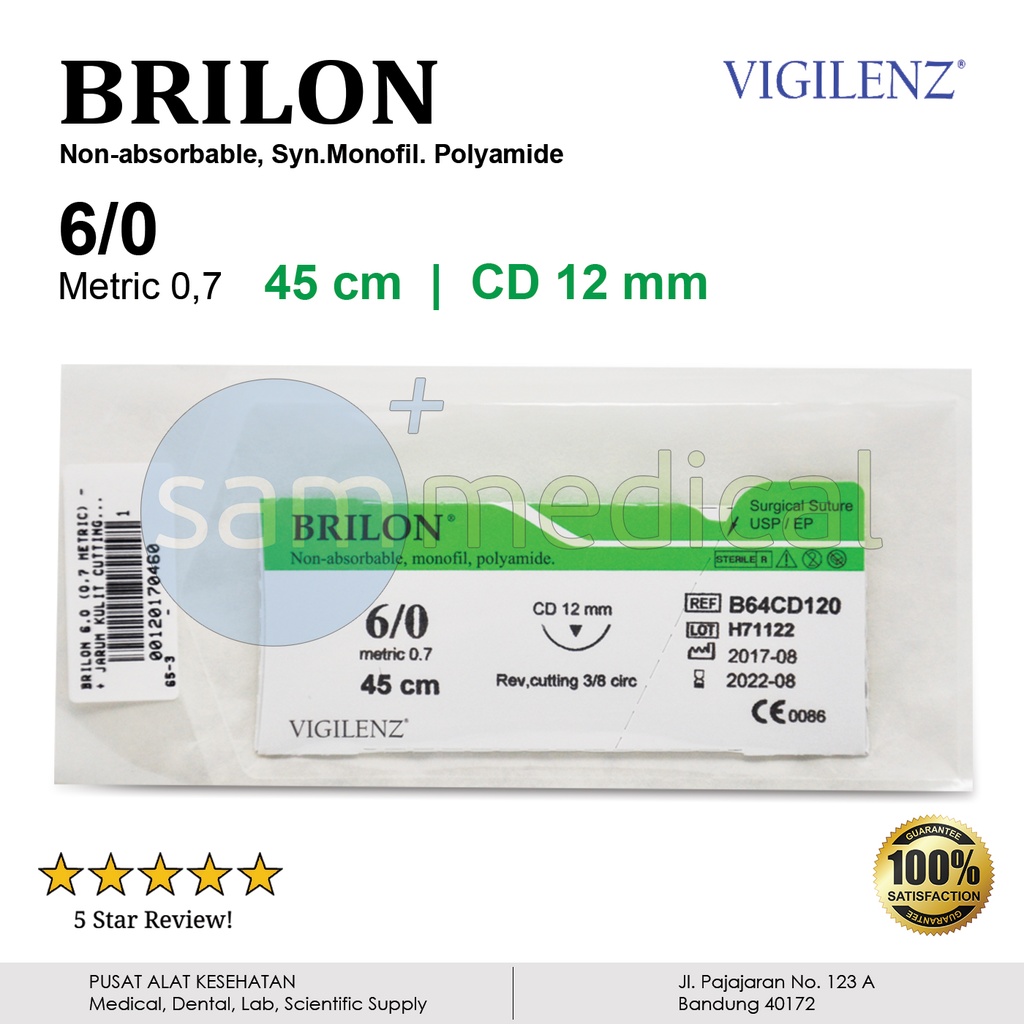[00120230154] Brilon 6.0 (0,7 Metric) + Jarum Kulit Cutting 3/8 (12mm) B64CD120