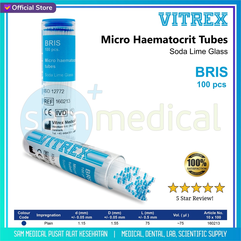 VITREX Bris Microhaematocrit Tube Plain @100pcs