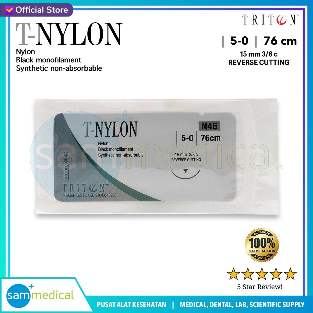 [00120230176] Triton Benang Nylon + Jarum Cutting - 5/0 (15mm 3/8 - 76cm)(N46)