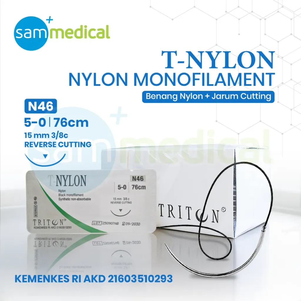 [00120230176] Triton Benang Nylon + Jarum Cutting - 5/0 (15mm 3/8 - 76cm)(N46)